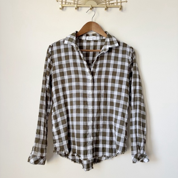 Bella Dahl Shirt Small Frayed Hem Button Front Green Check - Picture 1 of 9
